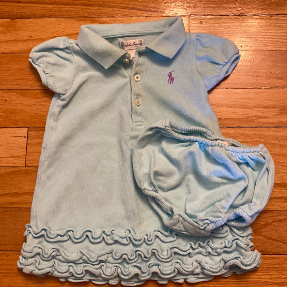 Ralph Lauren 6M Light Blue/Teal Dress. Comes with Bloomers.